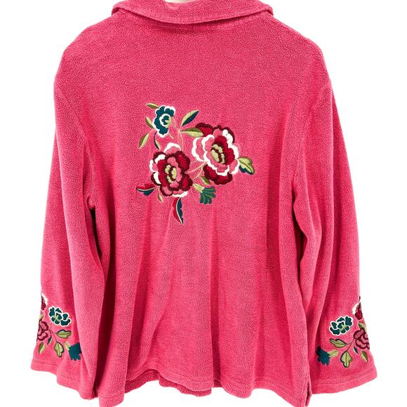 Coldwater Creek Plush Fleece Cardigan Embroidered Front and Back L - Picture 4 of 9